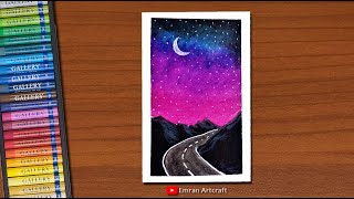 Moonlight scenery drawing with oil pastel - Tutorial #shorts #drawingtutorial #art