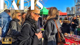 [🇫🇷Paris France 4K HDR Walking Tour]Sunday Flea Market in place Saint- Michel Paris 24/February/2025