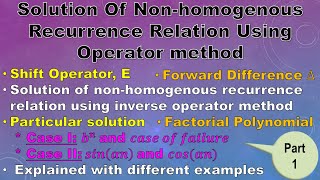 Non-Homogenous Recurrence relation using shift operator (E) method | Factorial Polynomial | Part 1