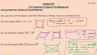 G 7.4, Properties of Special Parallelograms