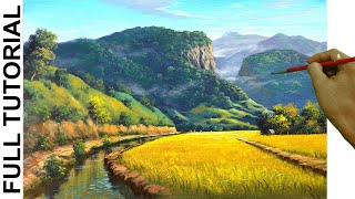 Acrylic Landscape Painting TUTORIAL / Mountains and Rice Fields / JMLisondra