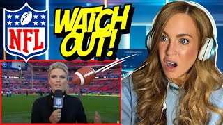 NFL Reporters Getting Hit Compilation | Irish TV Reporter Reacts