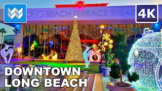 [4K] 🎄 Downtown Long Beach, California USA - Christmas Walking Tour 🎧 Binaural Sound