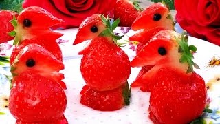 Art In Strawberry Penguins | Fruit Carving Garnish | Strawberry Art | Party Garnishing