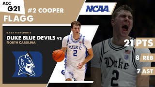 COOPER FLAGG 21 PTS, 8 REB \u0026 7 AST Duke Blue Devils vs North Carolina