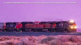 Justin Trackside - The BNSF G-ONESWA2 29A with a colorful consist passes through Edwards ~ 2/3/2021