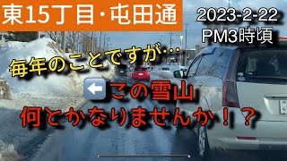 【走行動画】この雪山何とかして！ 東15丁目･屯田通を走る 2023-2-22