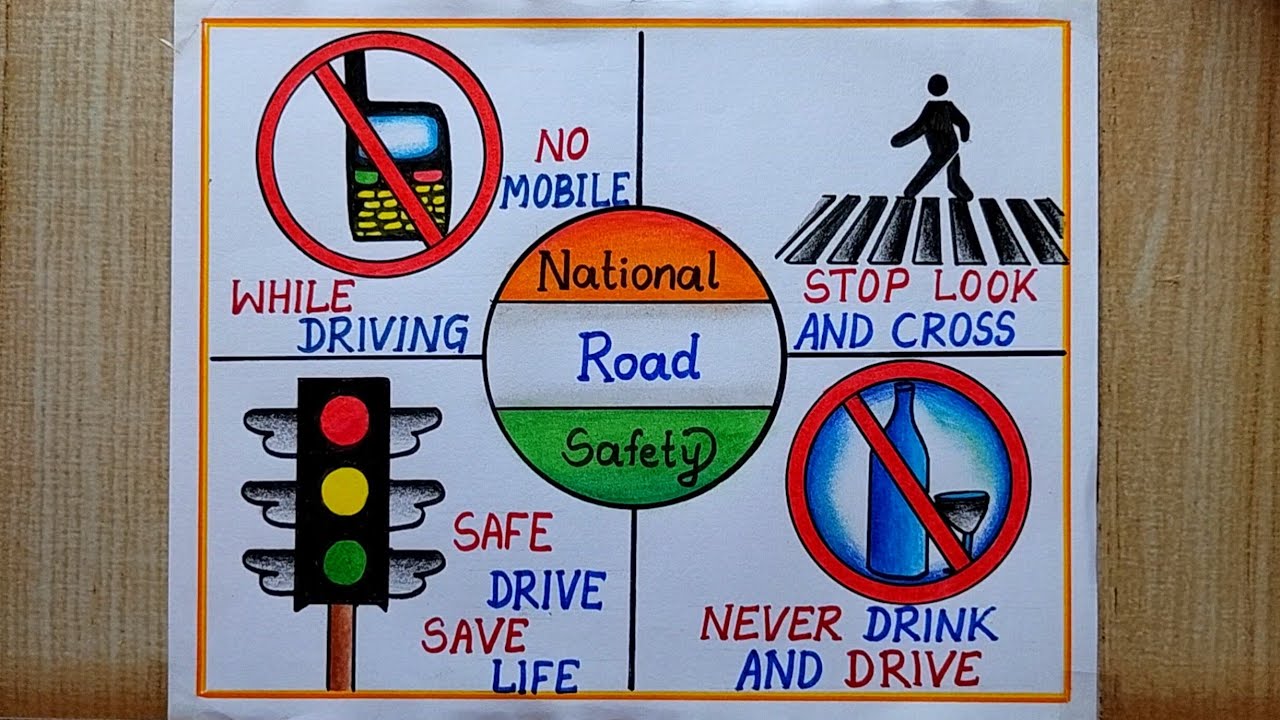 National Road Safety Day Poster Drawing,11th -17th Jan| Road Safety ...