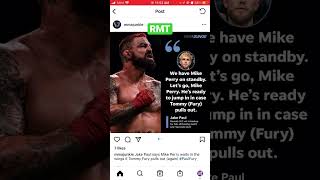 Jake Paul "We Have MIKE PERRY ON STANDBY" Backup for Tommy Fury #jakepaulvstommyfury #mikeperry