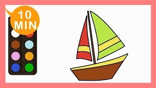 《帆船Sailboat》認識顏色Coloring for kids｜10分版｜Painting｜Coloring｜Drawing｜Art｜【畫畫魔法】YOYO點點名S19