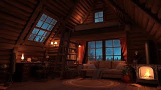 Cozy Mountain Cabin with Gentle Rain Sounds and Fireplace - 8 Hours of Relaxation, Study and Sleep