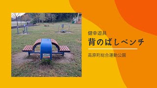 宮崎県高原町【総合運動公園】健幸遊具（４）：背のばしベンチ