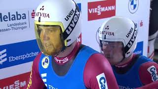 Gudramovics/Kalnins (LAT) crash in Oberhof Luge WC 12.12.2020