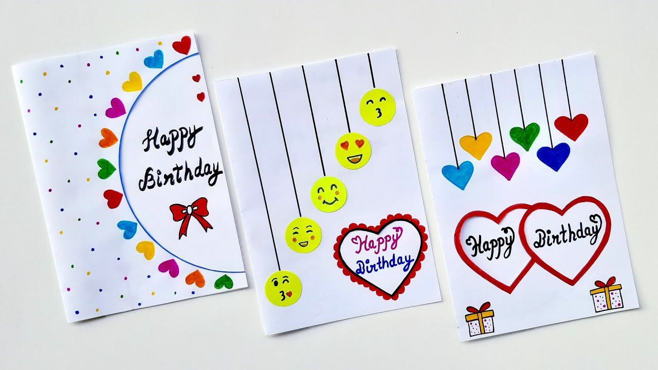 3 Easy&Beautiful White Paper Birthday Card Making|DIY Birthday Greeting ...