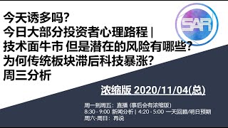 浓缩版美股11/04 (总) 今天诱多吗？今日大部分投资者心理路程 |技术面牛市 但是潜在的风险有哪些？为何传统板块滞后科技暴涨？周三分析