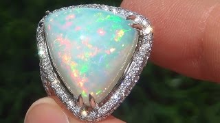 GIA Certified Natural Ethiopian Opal Diamond 18k White Gold Estate Cocktail Ring - A333