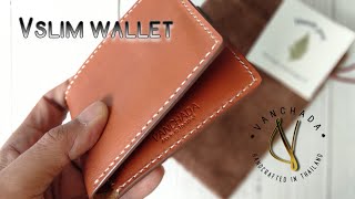 Vslim Wallet กระเป๋าผู้ชาย หนังแท้ ฟอกฝาด สีน้ำตาลแทน  Handmade