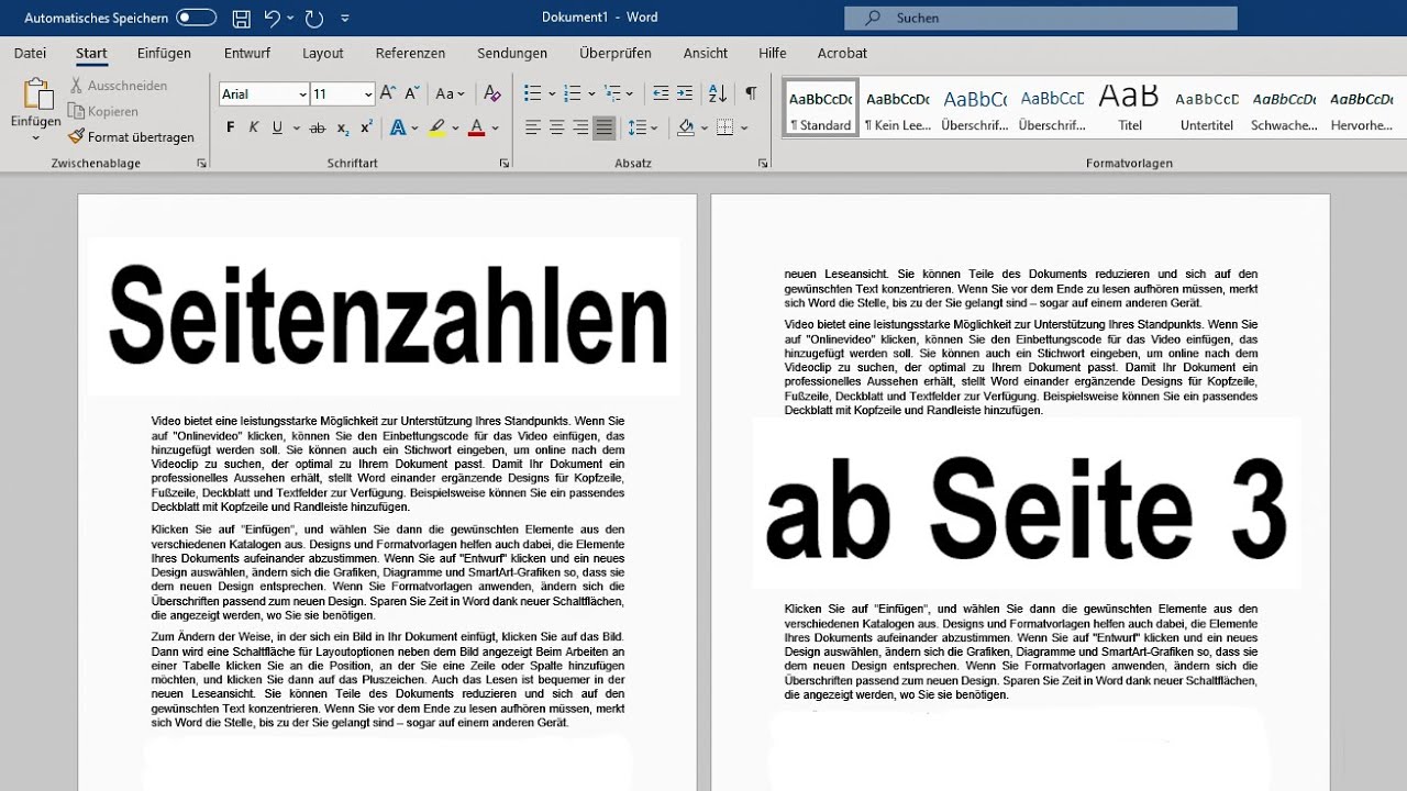 Word Seitenzahlen Ab Seite 3 - Tutorial [ab Seite 2, Einfügen, Mit 1 ...