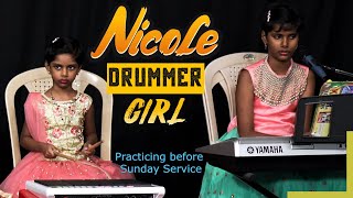 Nicole Drummer Girl | 5 Year Old Playing Drums | Practicing before Sunday Service | NLC