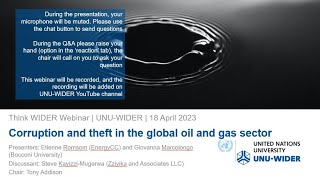 Think WIDER webinar — Corruption and theft in the global oil and gas sector