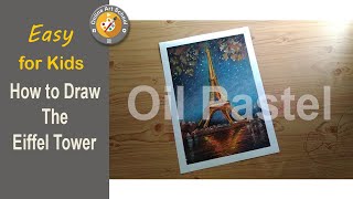 How to draw Eiffel tower | Oil pastel drawing | Night scene