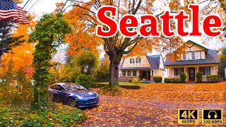 Walking American Neighborhoods and Suburbs in Fall | Nature Sounds for Sleep and Study in Seattle 4K