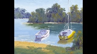 Learn To Paint TV E72 "Boats On Noosa River" Water Mixable Oil Painting For Beginners