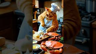 wow A kitten Cooking a sea  crab look delicious food #kittencooking