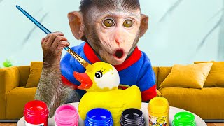Baby Monkey Bim Bim draw duckling and go shopping to buy M&M Candy at the supermarket