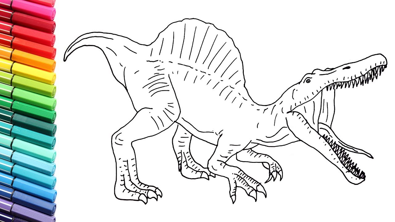 How To Draw Dinosaurs For Children - Drawing And Coloring Spinosaur ...