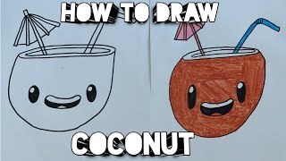 How to Draw a funny summer coconut drink