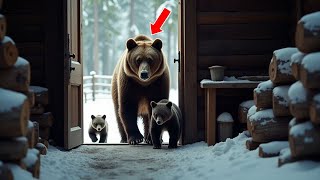 Bear Freezes With Two Cubs The Man's Decision To Open The Door Will Amaze You!