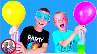 Balloon Experiment with baking soda and vinegar. Easy Science Experiment for kids with Mike and Jake
