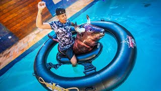 TOURO MECÂNICO NA PISCINA COM MEUS AMIGOS!