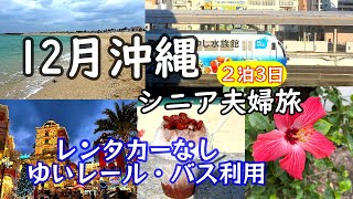 【12月の沖縄2泊3日シニア旅】初ピーチ/波上宮/ストレータ那覇/国際通り/金城町石畳/首里そば/美浜アメリカンビレッジ/サンセットビーチ/１２月の沖縄の服装