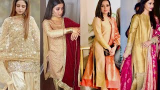 गोल्डन सूट की 20 गजब की डिजाइन/latest new golden suit,kurti design/new punjabi partywear goldendress