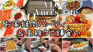 【vlog】旦那29歳のお誕生日🎉 | お家焼肉🥓 | むらかみの高級ウニ🎁 | 手作りチーズケーキで祝福🎂