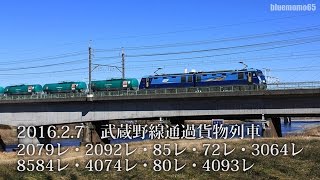 2016.2.7　武蔵野線通過貨物列車　2079レ・2092レ・85レ・72レ・3064レ・8584レ・4074レ・80レ・4093レ