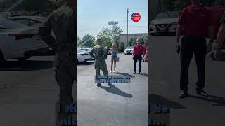 Navy Officer stuns fiancee and dad while she buys new car from him after 14 months apart 🇺🇸 #shorts