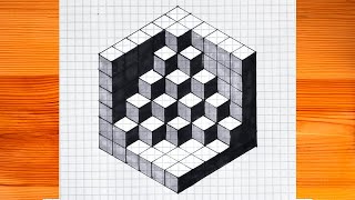 How to draw a 3D cube - Optica illusion on grid paper