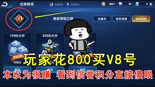 王者荣耀：玩家花800买V8号，本以为很赚，看到信誉积分直接傻眼！