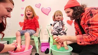 FAMiLY SPA inside our HOUSE!!  Adley surprise princess makeover and Niko has first manicure 💅
