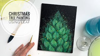 Easy way to paint Christmas tree / Acrylic painting for beginners / Leaf painting