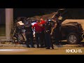 Raw Video: Three horses dead after suspected drunk driver crashes truck with trailer into light pole