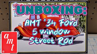 Unboxing: AMT '34 Ford 5 window coupe Street Rod #amtmodelkits #round2models #modelcarbuilding