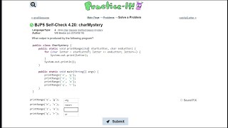Java Practice It || 4.20 charMystery || char classes, method basics, for loop