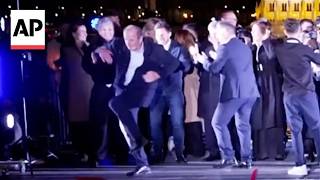 Hungary politician dances on stage after Péter Magyar wins election
