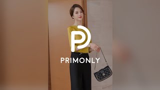 เสื้อเชิ้ตทำงานผู้หญิงสีขาวคอกลมแต่งอะไหล่แขนห้าส่วน - PRIMONLY