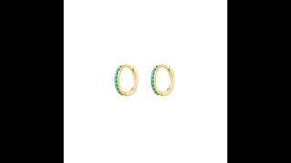 ASHA Jewelry - Sterling Silver Turquoise CZ Huggie Earrings Yellow Gold