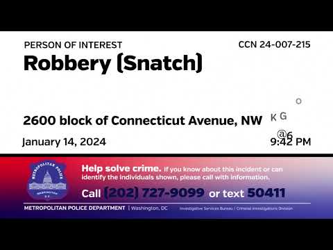 Person of Interest in Robbery (Snatch), 2600 b/o Connecticut Ave, NW, on January 14, 2024